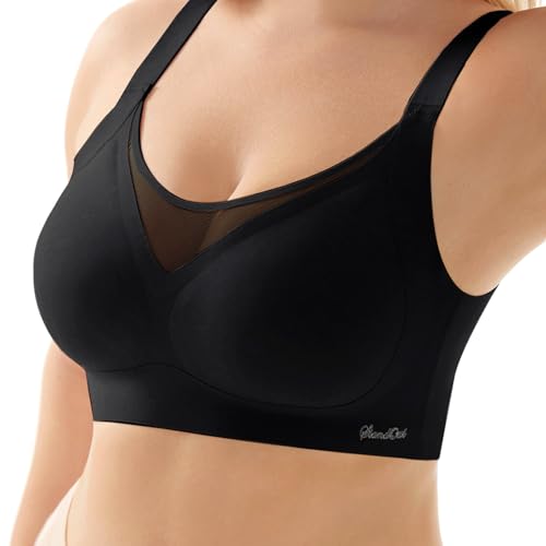 OSDUE BH Damen ohne Bügel, Kabellose Push-Up BHS, Bequem, Soft, V-Ausschnitt Bra Gepolstert Mesh Bralette, T Shirt Schlaf BH Bralette