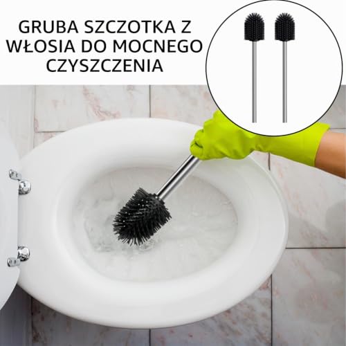 2 szczotki do toalety z silikonu, szczotka do czyszczenia z miękkimi włosami i długą rękojeścią, szczotka do czyszczenia toalet w pozycji klęczącej, odpowiednia do toalet