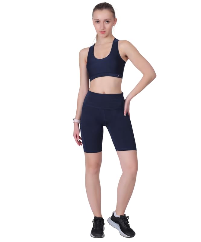 GZ Women Gym Wear Set | High Waist Stretch Shorts & Flex Sports Bra | Quick Dry, Breathable Activewear for Workout, Yoga & Running (Color - Blue)-image-48