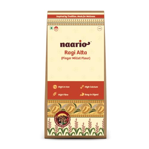 Image of Naario Organic Ragi Flour 1 kg | 100% Natural Nachni Atta | Pure Finger Millet Flour | Chakki Ground & Gluten Free | Rich In Protein, Iron & Other Nutrients