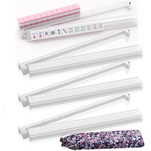 Mahjong Racks with Pushers, All in One Clear Mahjong Tile Racks with Storage Bag American Majiang Accessories