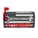 Plumber's Wrench Tool with America Flag Magnetic Mailbox Cover Standard Large Size Wraps Post Letter Box Covers Decoration for House Garden Yard 25.5x21 in
