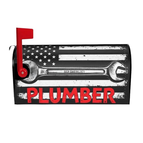 Plumber's Wrench Tool with America Flag Magnetic Mailbox Cover Standard Large Size Wraps Post Letter Box Covers Decoration for House Garden Yard 25.5x21 in