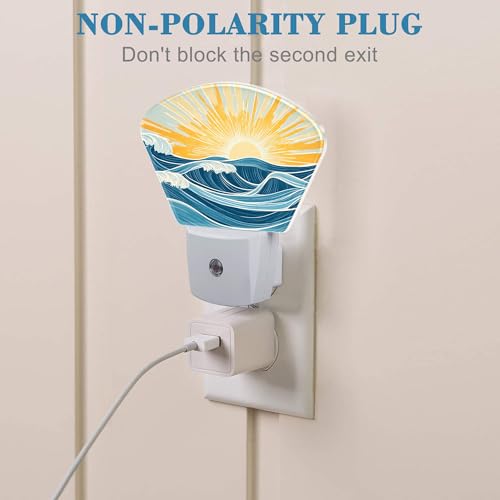 Image of Sunrise Over The Sea Night Light Waves and Sun Nightlight Plug into Wall with Dusk to Dawn Sensor for Kid Girls Boys Women Men Room, Hallway, Kitchen, Bathroom, Stairs Decor