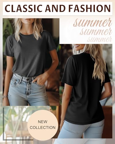 Ficerd 4 Pack Women's Cotton T Shirts Casual Short Sleeve Tunic Tops Crewneck Plain Summer Loose Fit Rolled Sleeve Basic Tee3