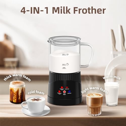 Milk Frother,4 in 1 Electric Milk Frother and Steamer,14OZ Chefavor Warm and Cold Foam Maker,Milk Foamer for Coffee - Thumbnail 2