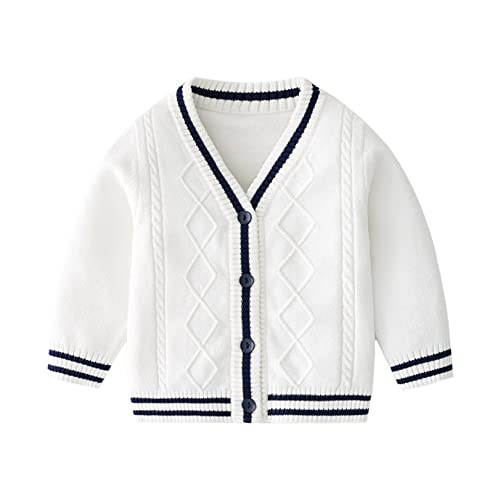 JEATHA Boys Girls Cardigan Sweater Long Sleeve V-Neck Button-up Cable Knit School Uniform Outerwear