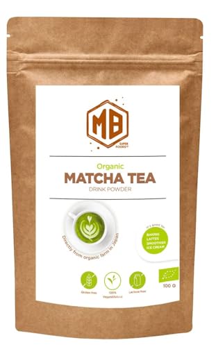 MB Superfoods Japanese Organic Matcha Green Tea Powder - Ceremonial Grade, Pure Vegan, Ideal for Drinking, Cooking, Baking & Smoothies, Enhances Focus & Energy - 100g