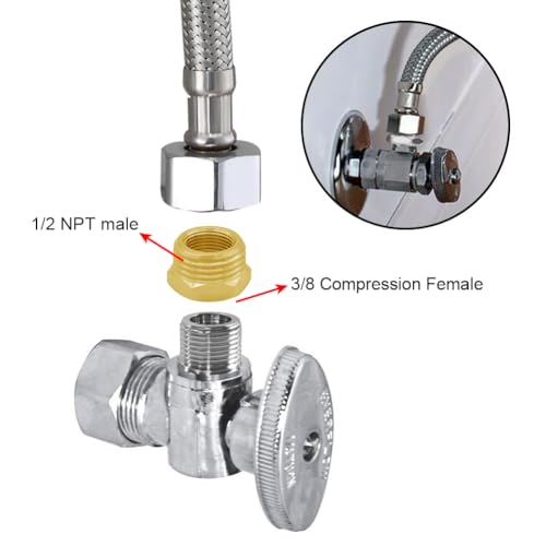 Joywayus 2PCS 1/2 NPT Male to 3/8 Compression Female Thread Bushing Pipe Fitting, Brass Reducer Faucet Connector Water Hose Adapter, Supply Line Adapter for RV Kitchen Bathroom Plumbing