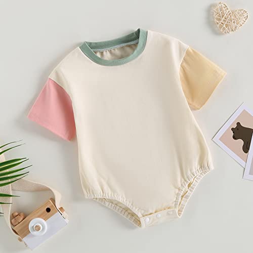 Kayotuas Baby Bubble Romper Infant Oversized Crewneck Tshirt Bodysuit Short Sleeve Color Block Shirt Tops Cute Summer Outfits3