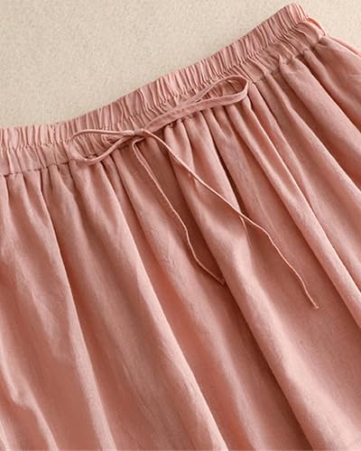 Fensajomon Women's A-Line Lace Cotton Linen Skirt with Drawstring Waist Flowy Long Beach Skirt2