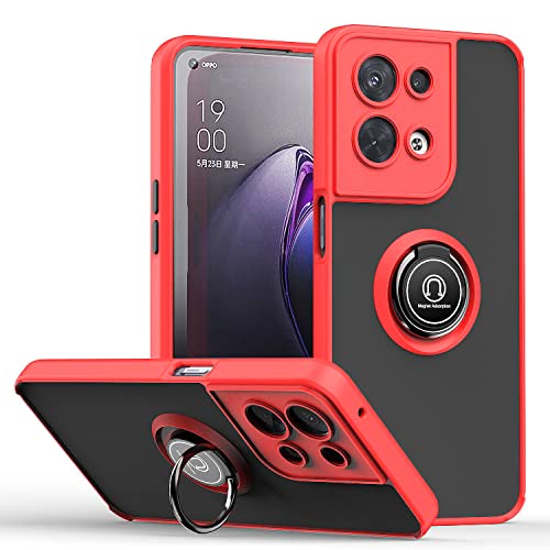 RMSOL Coque pour Oppo Reno 8 5G (Reno8 5G), PC/TPU Silicone Translucide Givré Antichoc Protecteur Case, avec Aimant Anneau Support, Rouge Cover