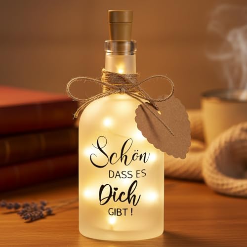 BBTO LED Flaschenlicht mit Spruch Schön Dass Es Dich Gibt Glückslicht Geldgeschenke Verpackung Geburtstag Leuchtflasche Dekolicht Geschenk Frauen Freundin Muttertag Hochzeit Dankeschön Abschied
