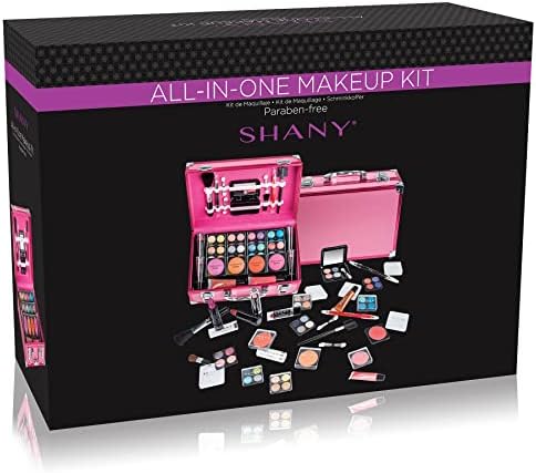 SHANY Carry All Make up Train Case with Pro Makeup Set, Beauty Brushes, Lipsticks, Eye Shadows, Blushes, Powders, and more - Reusable Cosmetics Storage Organizer - Premium Gift Packaging - Black