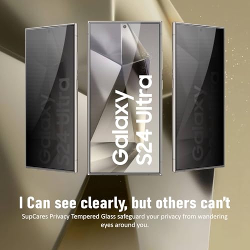 Image of SupCares Privacy Tempered Glass for Samsung Galaxy S24 Ultra (6.8 Inch) With Installation Kit | Military-Grade Gorilla Screen Protector | Edge to Edge Coverage | Black