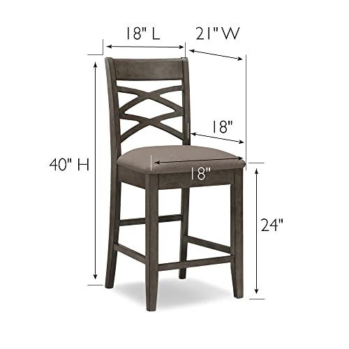 Leick Wood Double Cross Back Counter Height Barstool, Greystone Finish, Moss Heather Seat, Set Of 2 #TOP2