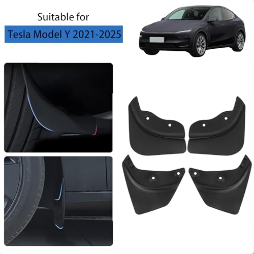 Image of Compatible with Tesla Model Y 2021 2022 2023 2024 2025 Mud Flaps & Splash Guards - No - Drill Custom Fit, OEM-Designed Heavy-Duty Rubber Mudguards