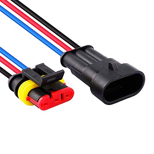 MUYI 5 Kit 3 Pin Way 18 AWG Waterproof Connector Wire 1.5mm Series Terminal Connector Plug Black