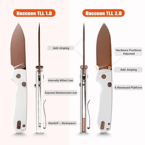 Image of Vosteed Raccoon2.0 EDC Folding Pocket Knife - 3.25 inch 14C28N Rose Gold Blade, Top Liner Lock, White G10 Handle with Belt Clip - Camping, Hiking Knives- A2913