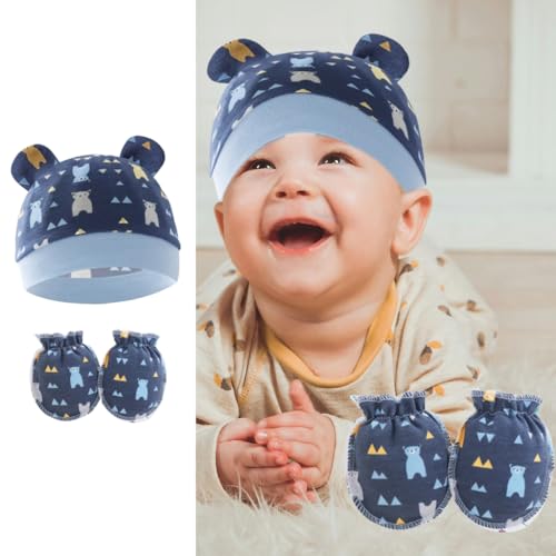 Soft Breathable Baby Hat and Mittens Set for Newborns Cotton Comfortable Fetal Caps Gentle Protections for 0-6 Months