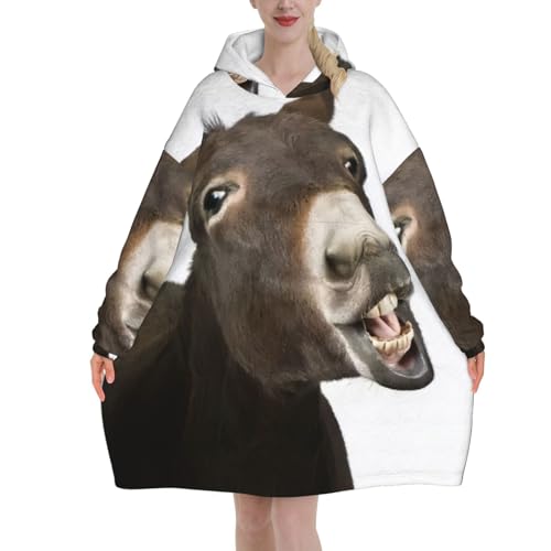 Couverture à capuche sweat plaid géant à manches imprimé âne vêtement d'intérieur doux