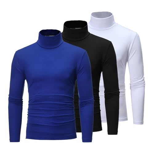 Jugaoge Pack de 3 camisetas para hombre, otoño e invierno, cuello alto, básica, monocolor, ropa interior, ropa interior, ropa interior, ropa interior, camiseta deportiva, fitness, correr, camisetas