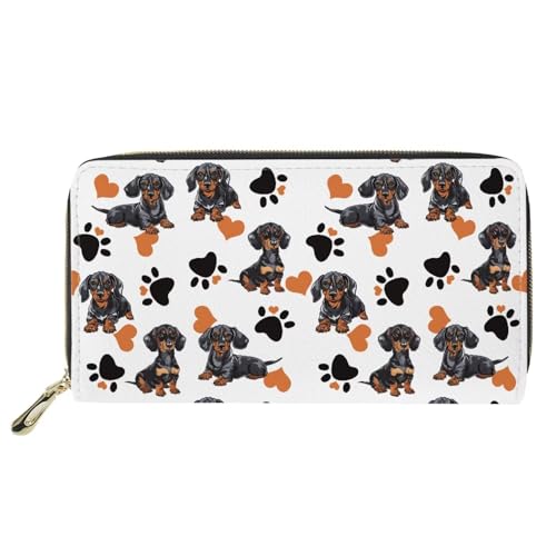 Paw Print Wallet Fashion Womens Wallet Small Dachshund Dog Wallets with Coin Pocket 4 Card Slots Zipper Card Holder Organizer for Teen Girls