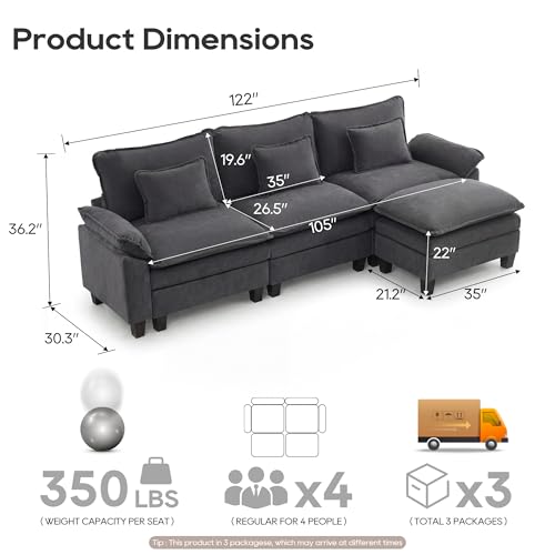 Image of URRED Oversized Modular Sectional Sofa,Dark Gray:122 inch L Shaped