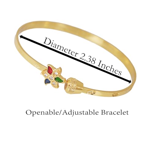 Image of Touchstone Indian Bollywood Handcrafted Engraved Etched Floral Round Rhinestones Cubic Zirconia CZ Designer Jewelry Openable Elegant Gold Plated Bracelets Combos for Women