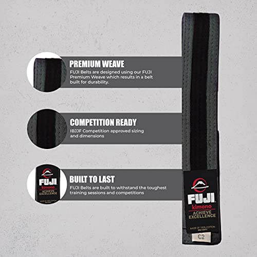 FUJI Kids Brazilian Jiu Jitsu Belt with Rank Bar, BJJ Belt for Children, Grey/Black, Size C1 - Thumbnail 5