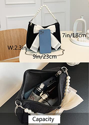 YAQUNICER Women Bow-knot Crossbody Bag Pearl Chain Handbag Small Square Bags Purse3