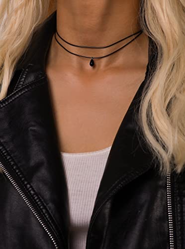 Sacina Goth Boho Hippie Dainty Double Layered Black Choker Necklace, Teardrop Glass Necklace, Halloween Christmas New Year Gift For Women #TOP1