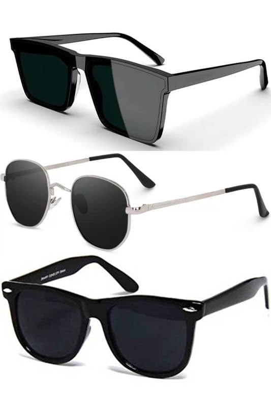 Sheomy Unisex Goggles Mc Stan Mirrored Sunglasses Candy Black Rectangle Narrow For Women & Men Small Square, Combo Offer Pack Of 3, Candy Mc Stan 3