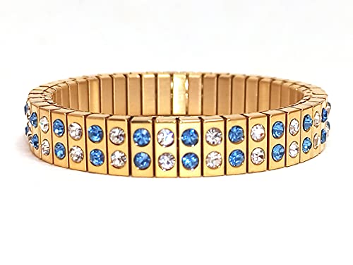 Handmade Artisan Gifts For Women Blue Topaz Bracelets Yellow Gold Blue Bangle Bracelet Austrian Crystal Blue Bracelet Women Jewelry 96 Gems Handset Diamond Crystal Blue Bracelet Handmade Jewellery 2Ct #TOP23