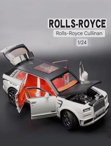 Big Size Rolls-Royce Cullinan Model Car Exclusive Alloy Metal Car Pull Back Die-cast Car Toy car with Openable Doors & Light, Music Toys Car for Kids (1:24 Cullinan Masory - White)