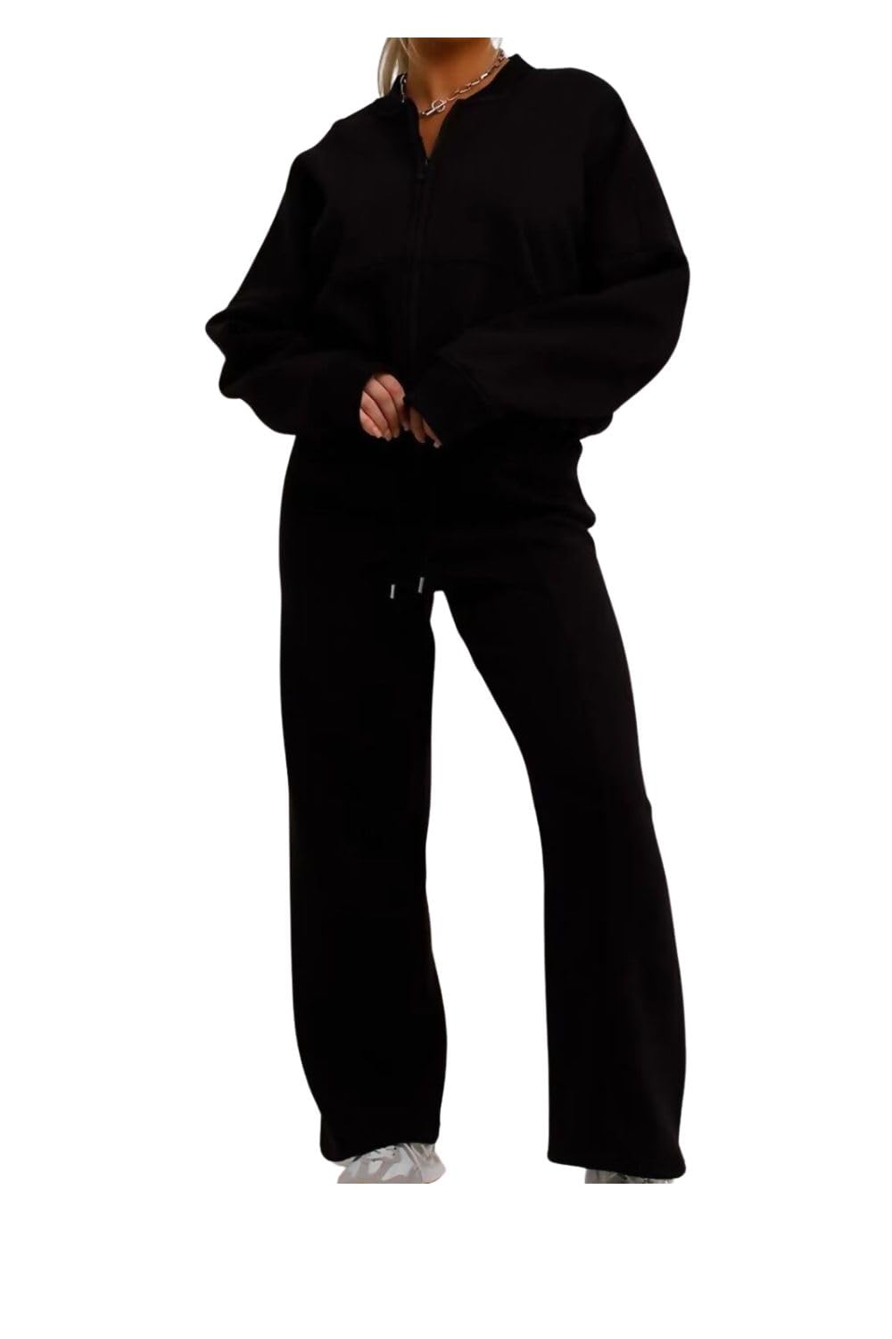 J5fashion Women's Black (1844) Casual Stylish Tracksuit Set, Sweatshirt With Straight Leg Trouser Black Size 8/10