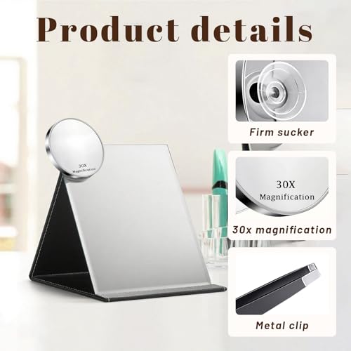 VelvetGlow Espejo Aumento 30x con Ventosa Y Pinzas, Espejo Cosmético De Alta Precisión para Maquillaje Y Depilación De Cejas - imagen 3