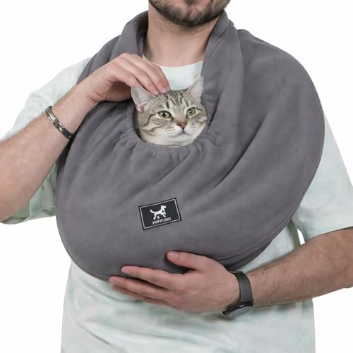 Cat Sling Carrier Critter Cuddler - Soft Breathable Cat Carrier Pet Carrier for Cats/Kittens/Small Dogs (3-13 lbs) Hands-Free 2-Wearing Styles Indoor/Outdoor Cuddle Bag (Dark Gray)