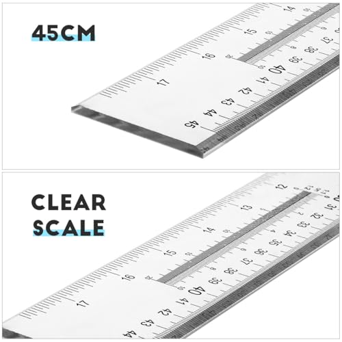 KICHOUSE T Square Ruler 17.72Inch/45Cm for Drafting Woodworking and Art Supplies - Precision Acrylic Measuring Tool with Ergonomic Design - Image 2