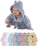 Hoolaroo Personalised Baby Dressing Gown Baby Bath Robe With Teddy Ears Personalised Baby Gifts Newborn Kids Toddler Custom BathRobe Towel Girl Boy Clothing Dusky Blue, 12-18 Months