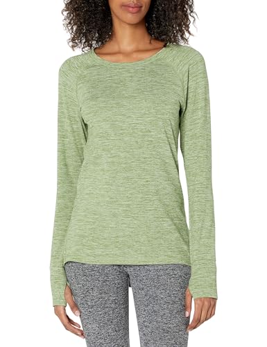 Amazon Essentials - Amazon Essentials Women's Brushed Tech Stretch Long-Sleeve Crewneck Shirt (Available in Plus Size), Khaki Green, L