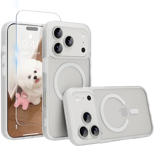Image of Magnetic for iPhone 17 Pro Max Phone Case, [Compatible with MagSafe], Screen Protector X1, [Military Grade Drop Protection],Matte Finish,Slim,Shockproof,Protective (Frosted White, 17 pro max)