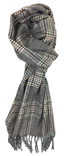 Plum Feathers Plaid Check and Solid Cashmere Feel Winter Scarf (Taupe Glen Plaid)