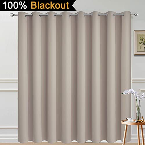 Image of Yakamok Natural 100% Blackout Patio Door Curtain Panels W100 x L84,1 Panel | Noise Reducing Barrier Panel for Sliding Glass Door, 2 Thick Layers Heat Full Light Blocking Patio Door Drapery