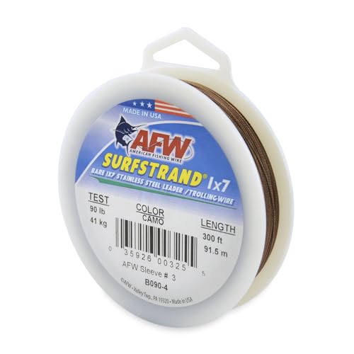 AFW Surfstrand Fishing Line - 1x7 Leader Wire, 90LB, 300FT - Camo