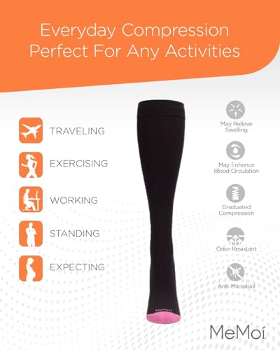 Image of MeMoi Wellfit Unisex Solid Nylon 15-20mmHg Graduated Compression Socks