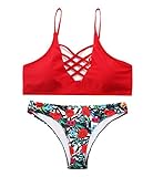 Sign Red Floral Print Criss Cross Bikini Set