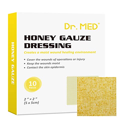 Dr. Med Manuka Honey Gauze Dressing, 2" X 2" Honey Medical Bandage Wound Care Patch For Minor Abrasions, Cuts, Lacerations, Scald And Burns For Wound Healing, Chemical And Drug Free(10 Pcs/Box) #TOP20