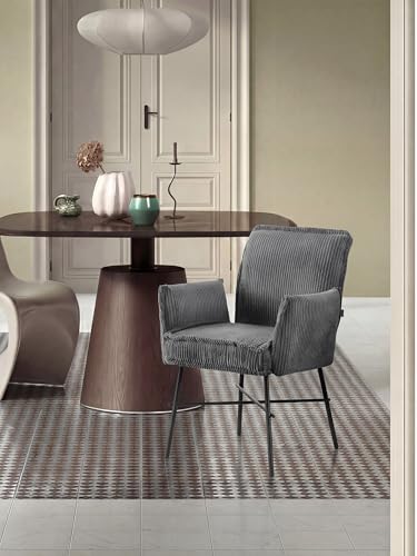 B&D home® Esszimmerstuhl Jürgen – mit Armlehnen, Taschenfederkern, Moderner Cordstoff in Dunkel Grau, Metallgestell schwarz, komfortabel gepolstert