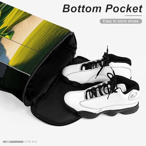Green Golf Course Drawstring Backpack, Dry Wet Separate Gym Bag Unisex Sports Drawstring Bag for Work, Fitness4